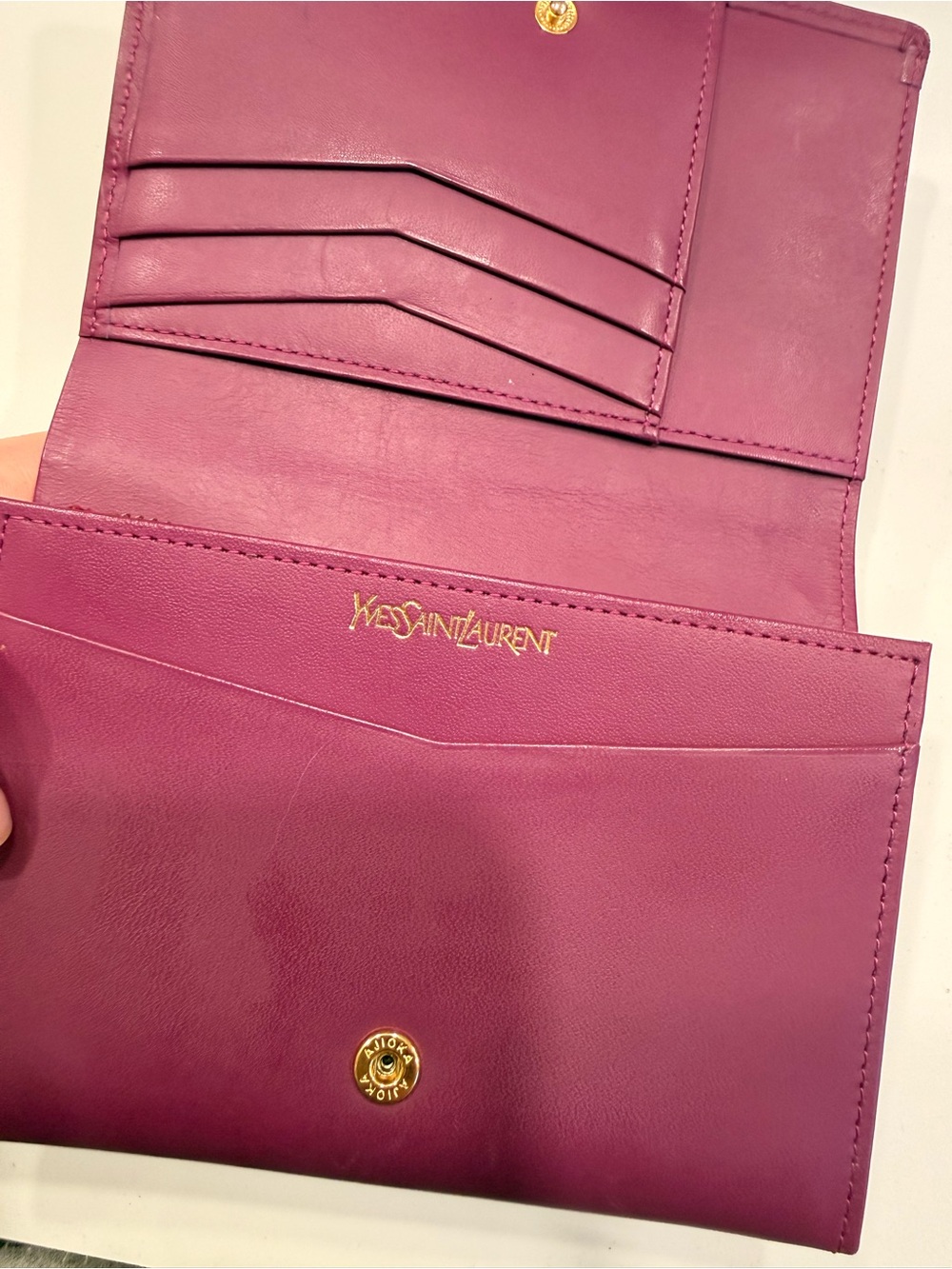 Yves Saint Laurent Embossed Logo Leather Wallet - Deep Berry/Purple - Picture 7 of 14